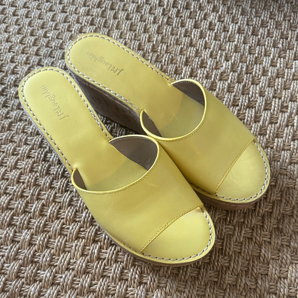 J. McLaughlin Yellow Leather Slide Clog Mules